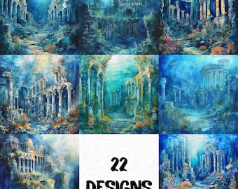 22 High Quality Watercolor Atlantis Designs Png, Sunken City