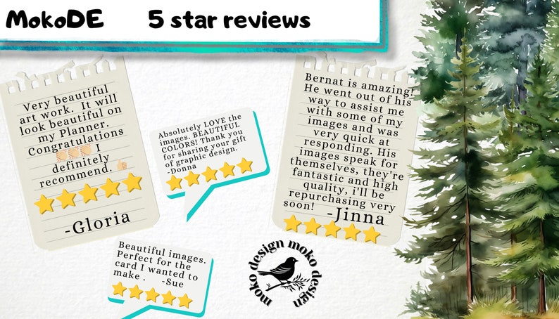 May include: Five 5-star reviews for a graphic design service. The reviews are written on a white background with a blue border. The reviews are positive and highlight the quality of the service and the responsiveness of the designer. The reviews are accompanied by five gold stars.