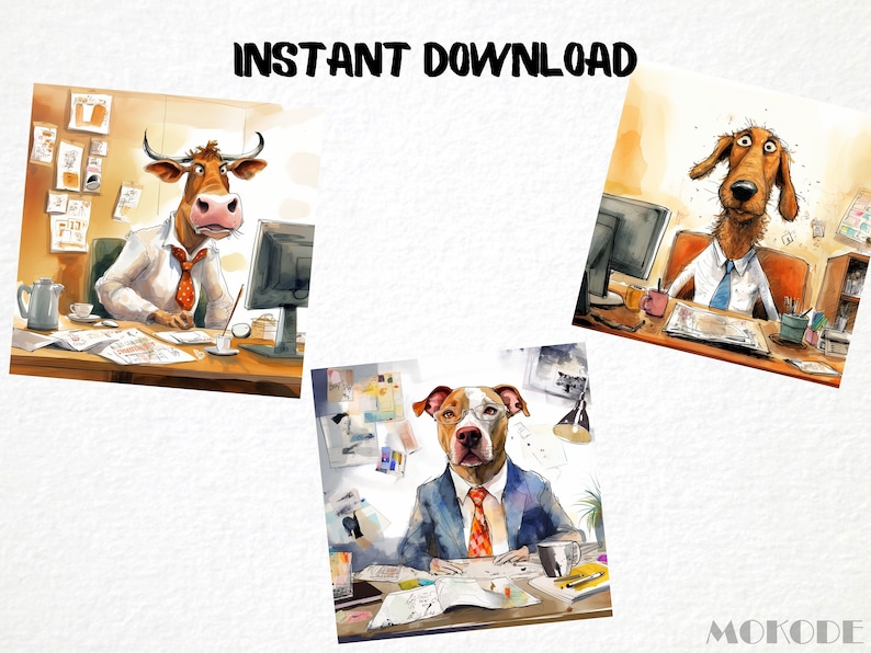 Funny Office Animal Clipart, 27 PNG Caricatures (Digital Art) image 3
