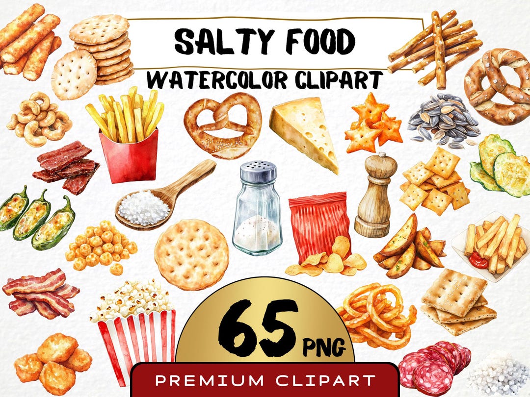 Watercolor Salty Food Clipart, Snack Illustrations (65 PNG) - Etsy