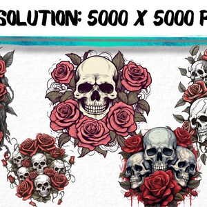 Explore a captivating clipart set featuring skulls and roses in diverse designs. Perfect for Gothic, tattoo, and edgy-themed projects. Find skull and rose illustrations, vintage motifs, and more!" Halloween, Skulls, Skull Clipart, Halloween Art