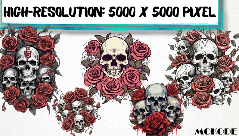 Explore a captivating clipart set featuring skulls and roses in diverse designs. Perfect for Gothic, tattoo, and edgy-themed projects. Find skull and rose illustrations, vintage motifs, and more!" Halloween, Skulls, Skull Clipart, Halloween Art