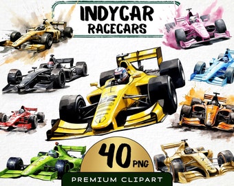 Watercolor Indycar Clipart Set, Race Car Nursery Art (Digital Download)