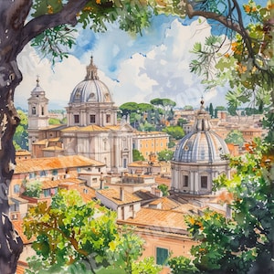 13 hoogwaardige aquarel Rome stad ontwerpen png, stad overzicht illustratie, journaling, kunst aan de muur, digitale download, commercieel gebruik