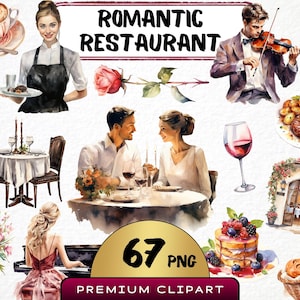 Romantisch restaurant clipart - 67 stijlvol dineren png, gastronomisch eten, date night graphics, aquarel culinair, digitale prints, valentijnscadeau