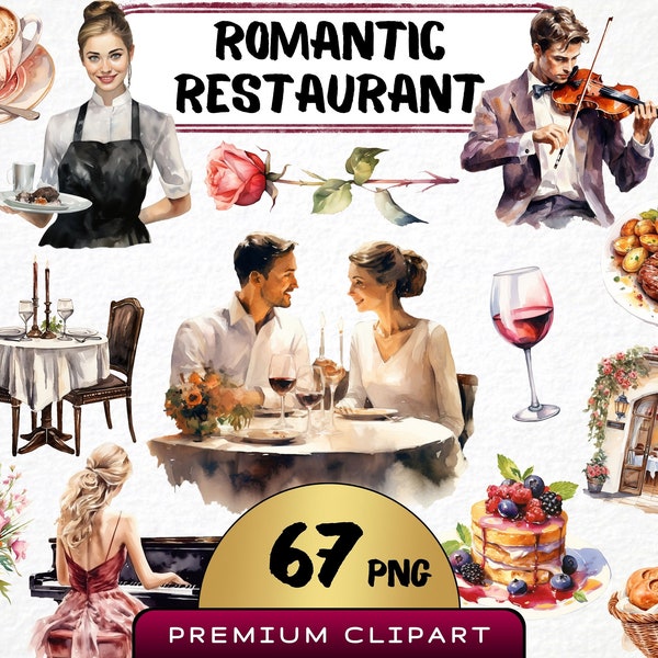 Romantic Restaurant Clipart - 67 Classy Dining Png, Gourmet Food, Date Night Graphics, Watercolor Culinary, Digital Prints, Valentines Gift