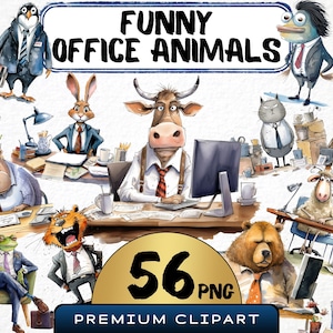 Funny Office Animals Clipart 55 Png, Cute Caricature Business Animals, Silly Workplace, Cartoon Animal, Digital Art, Scrapbooking, Prints