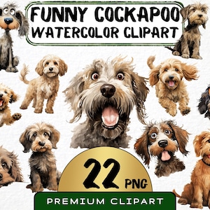 Funny Cockapoo Dog Clipart 22 Png, Cute Caricature Pet, Puppies Watercolor, Funny Dog, Cartoon Animal, Digital Prints, Scrapbooking
