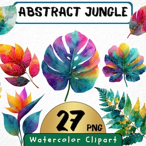 Imágenes prediseñadas abstractas de hojas de la jungla, gráficos coloridos de la naturaleza con tinta de alcohol (827 PNG)