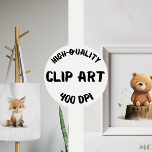 woodland animals, nursery clipart, watercolor illustration, kids decor, digital art, instant download, forest creatures, baby shower, woodland theme, graphic design, PNG files, nature-inspired art, whimsical animals, printable art