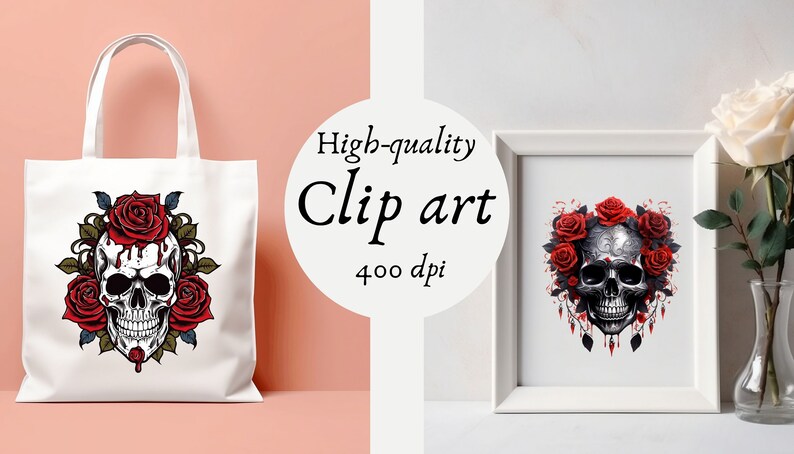 Explore a captivating clipart set featuring skulls and roses in diverse designs. Perfect for Gothic, tattoo, and edgy-themed projects. Find skull and rose illustrations, vintage motifs, and more!" Halloween, Skulls, Skull Clipart, Halloween Art