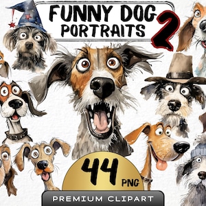 Clipart 44 png, portraits de chiens rigolos 2, animaux de compagnie caricatures mignonnes, aquarelle de chiots idiots, animaux de dessins animés, impressions numériques, autocollants pour scrapbooking