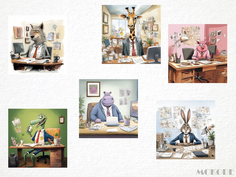 Funny Office Animal Clipart, 27 PNG Caricatures (Digital Art) image 6