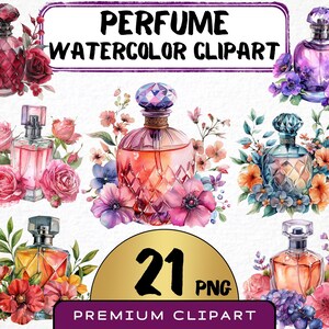 Aquarel parfumflesje clipart 21 png, aromatische geuren, bloemen parfum illustratie, digitale prints, instant download, scrapbooking