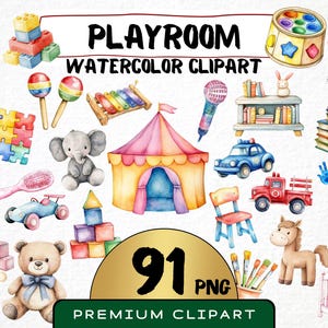 Aquarela Playroom Clipart 91 Png, Brinquedos infantis Ilustração fofa para brincar, Brinquedos para meninos e meninas do jardim de infância, Uso comercial