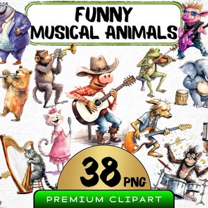 Musique drôle des cliparts animaux 38 png, animaux mignons jouant de la guitare, groupe idiot, chien de dessin animé, musique pour chambre d'enfant, art numérique, scrapbooking, gravures