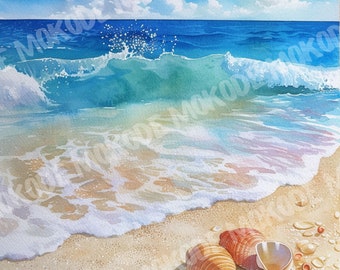 12 High Quality Watercolor Sea Shore Designs Png, Tropical Island Illustration, Journaling, Wall Art, Digital Download, Commercial Use