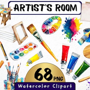 Aquarel kunstenaar kamer clipart 68 png aquarel kunstbenodigdheden grafisch, schilderij creatieve hobby studio kleuren commercieel gebruik direct downloaden