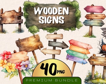 Wooden Sign Watercolor Clipart Wood Sign Illustration, Set of 40, Wooden Sign Clip Art, Wood Frames, Wooden Frame Graphics Crafting Material