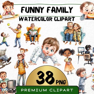 Lustige Familie Clipart 38 Png, Aquarell Kinder Grafiken, Mama und Papa Illustration, schrullige Baby Geschenk Kunst, Digitaldruck, Sofort Download