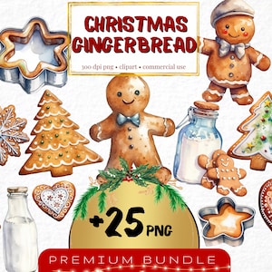 Watercolor Gingerbread Cookies Clipart, Set of 25, Christmas Sweets Clip Art, Christmas Cookies, Gingerbread png, Xmas Noel Treats Download