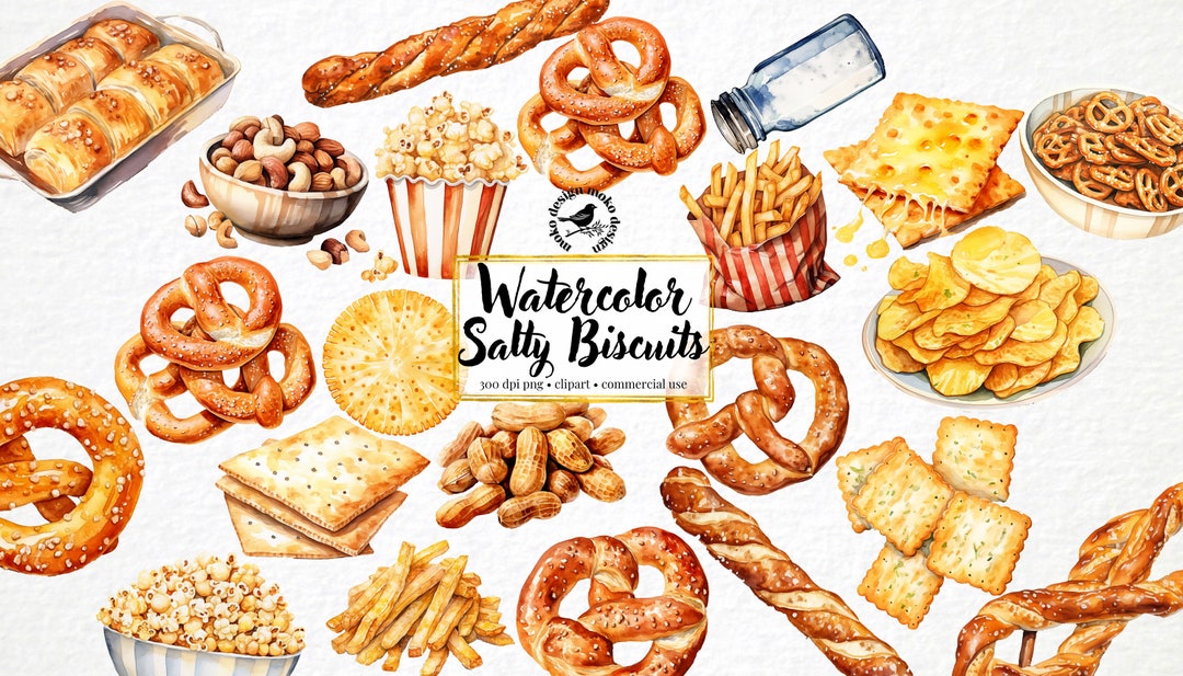 Watercolor Snacks Clipart Set, Salty Food PNG Bundle (digital Download ...