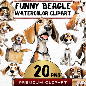 Funny Beagle Clipart 21 Png, Cute Caricature Pet, Puppies Watercolor, Funny Beagle Dog, Cartoon Animal, Digital Prints, Sticker Scrapbooking