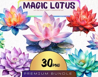 Aquarell Lotus Blume Clipart-Set, magische Blumengrafiken (30 PNG)