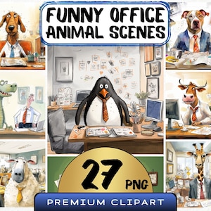 Funny Office Animal Scenes Clipart 27 Png, Cute Caricature Business Art, Silly Workplace, Cartoon Animal, Digital Art, Scrapbooking, Prints