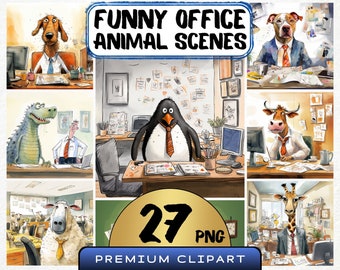 Funny Office Animal Clipart, 27 PNG Caricatures (Digital Art)