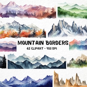 Aquarell Berg Bordüren - 65 Clipart Bundle, DIY Natur Grafiken, Scrapbooking Elemente, Kartenherstellung Schreibwaren Bordüren, kommerzielle Nutzung