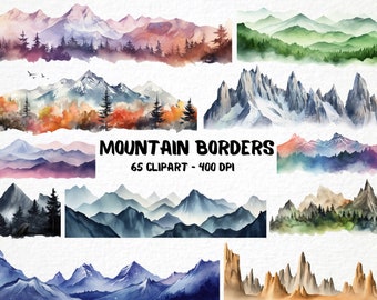 Clipart de bordes de montaña en acuarela: 65 gráficos de naturaleza (descarga digital)