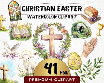 Aquarel christelijke paasclipart, bijbelopstanding, png (41 afbeeldingen)