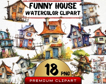 Funny House Clipart 18 Png, Cute Caricature Hut, Tree House Watercolor, Apartment Cartoon, City Png, Digital Art, Scrapbooking, Junk Journal