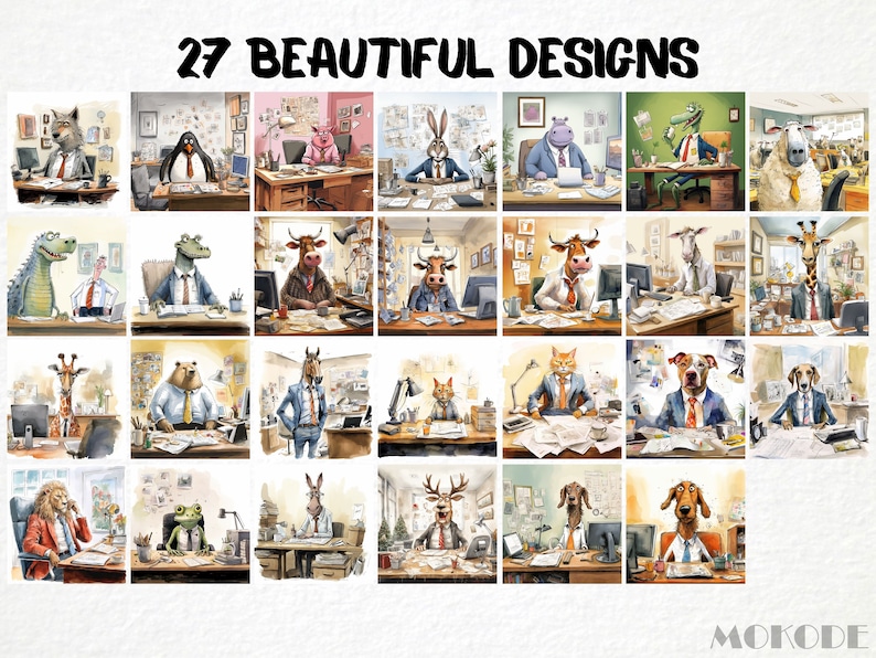 Funny Office Animal Clipart, 27 PNG Caricatures (Digital Art) image 2