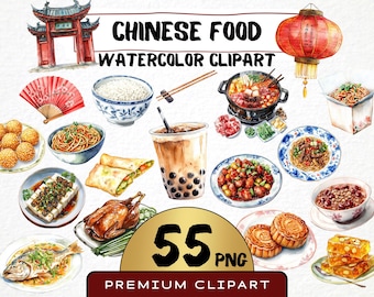 Aquarel Chinees eten clipart, Aziatische keuken graphics (55 png)