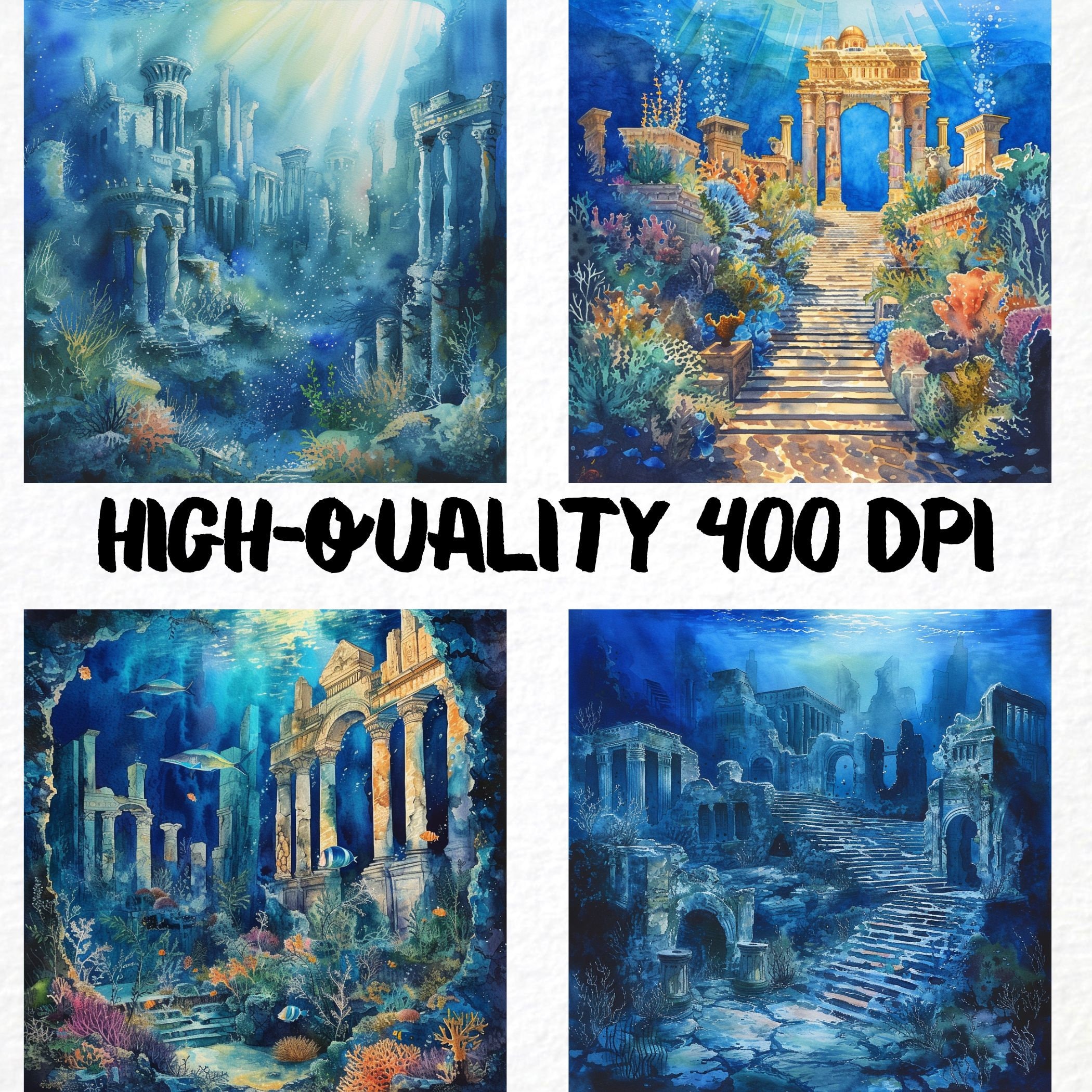 22 High Quality Watercolor Atlantis Designs Png, Sunken City