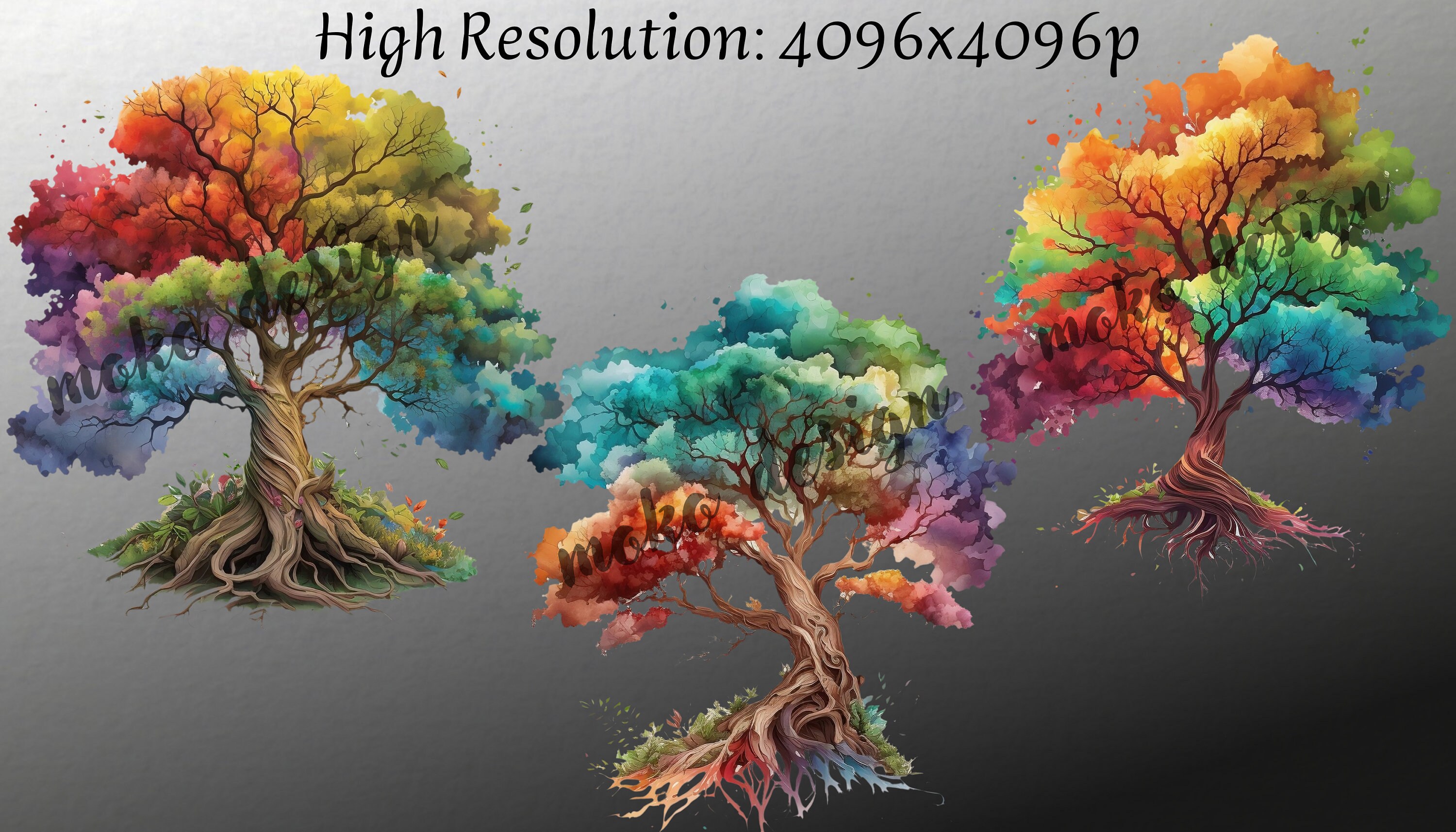 10 Watercolor Rainbow Tree of Life Clipart PNG Colorful Tree of Life ...