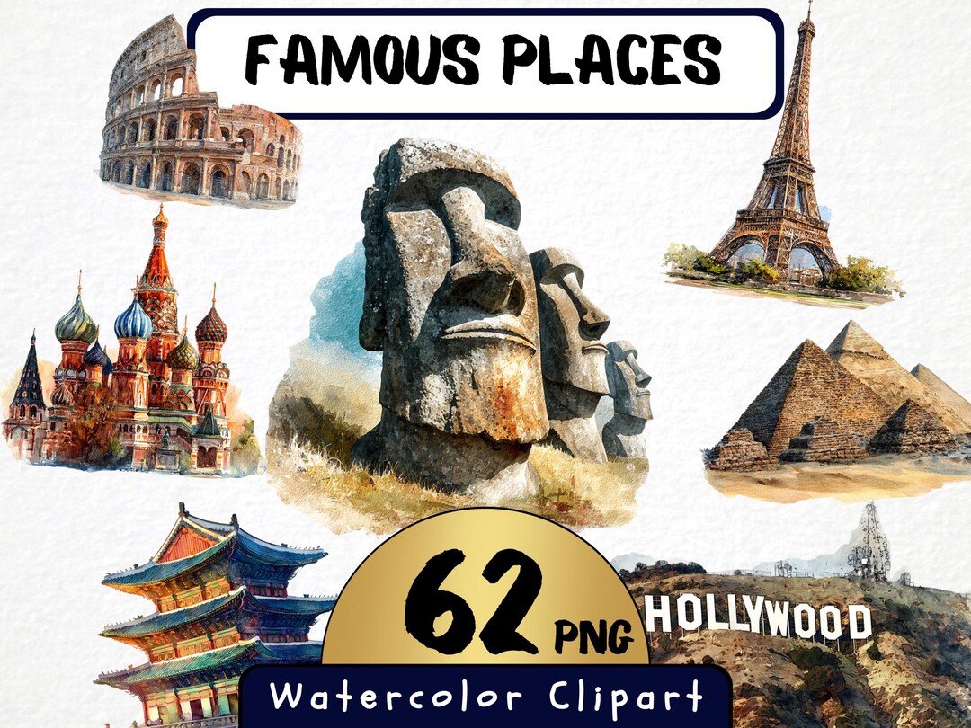 Famous Places Watercolor Clipart, 62 Png, Attractions Illustration ...