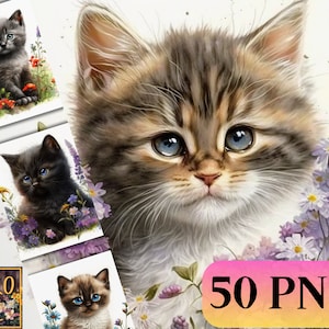 Cute Kittens Clip Art Funny Cats Design Bundle Watercolor Cat Illustrations Crafting Materials Digital Paper Printable Kitty Tumbler Print