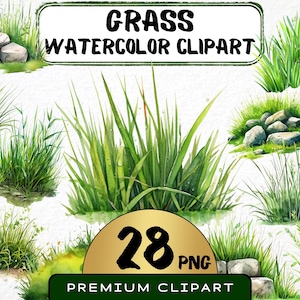 Aquarell Gras Clipart 28 Png, Grüne Wiese, Scrapbooking, Patch Gras Clipart, Rasen Illustration, Natur Kartenherstellung, Sofort-Download