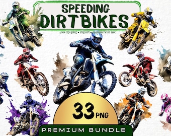 Motocross Clipart Watercolor, Set of 33, Dirtbike Nursery Clipart, Biker gift, Supersport Motorcycle, invitation card, T shirt Graphics PNG