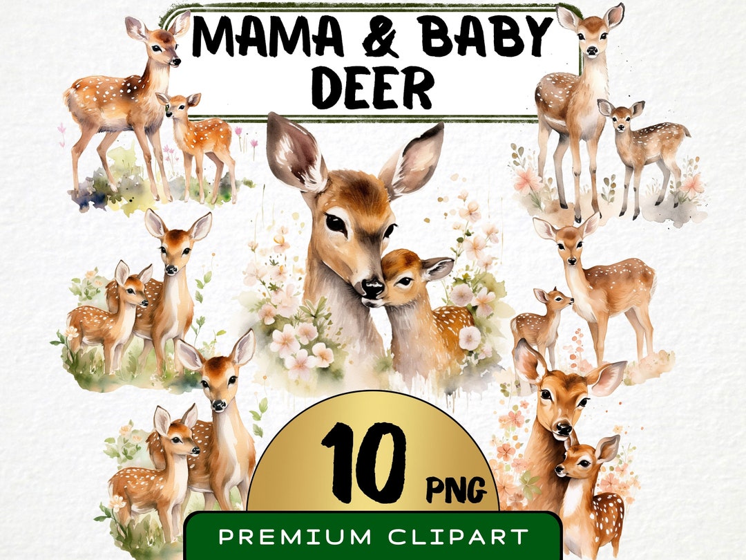 Mama & Baby Deer Watercolor Clipart, Woodland Nursery (PNG) - Etsy