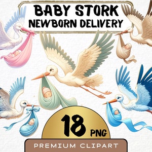 Baby Storch Clipart 18 Png, Kinderzimmer Baby, animierte Kunst, Neugeborene Drucke, Sofort Download, digitale Kunst, Scrapbooking, kommerzielle Nutzung