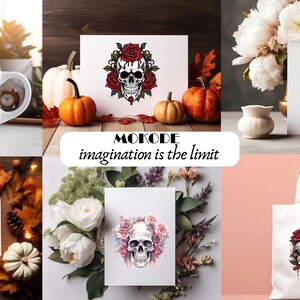 Explore a captivating clipart set featuring skulls and roses in diverse designs. Perfect for Gothic, tattoo, and edgy-themed projects. Find skull and rose illustrations, vintage motifs, and more!" Halloween, Skulls, Skull Clipart, Halloween Art