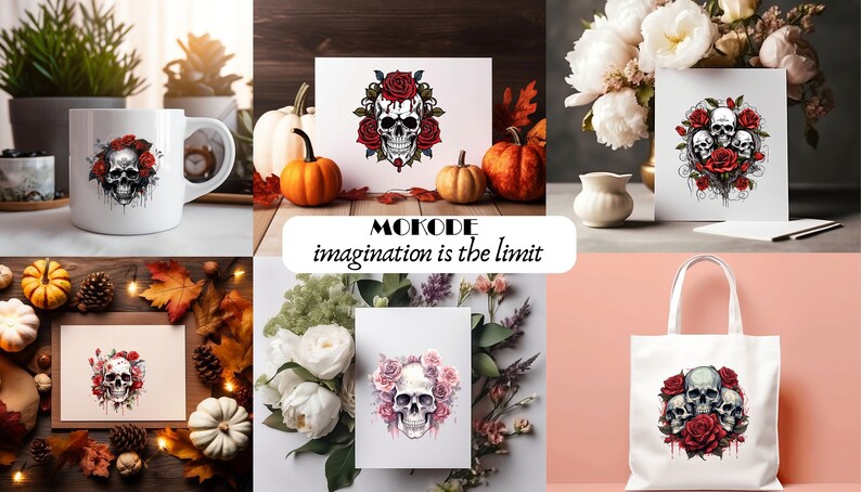 Explore a captivating clipart set featuring skulls and roses in diverse designs. Perfect for Gothic, tattoo, and edgy-themed projects. Find skull and rose illustrations, vintage motifs, and more!" Halloween, Skulls, Skull Clipart, Halloween Art