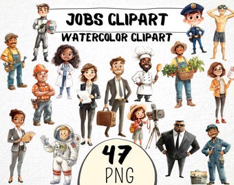 Cartoon Jobs Clipart 47 PNG, Watercolor Profession Characters Illustration, Occupation People Art, When I grow up Art,