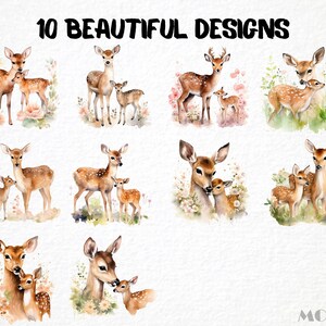 Mama & Baby Deer Clipart 10 Png, Fawn and Does Animal Nursery, Soft Pastel Woodland, Watercolor Graphics, Scrapbooking, Instant Download image 4