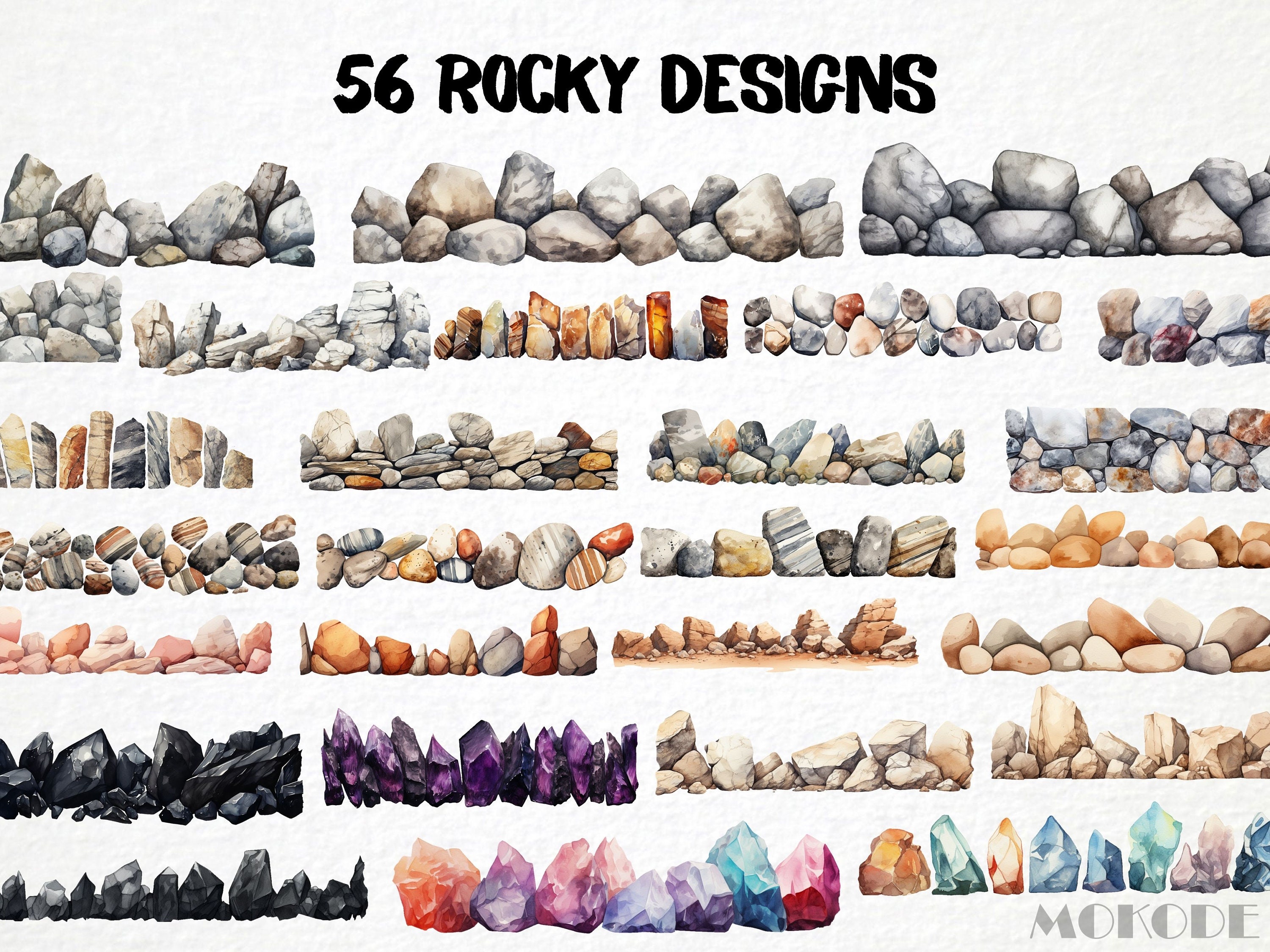 Watercolor Rock Borders Clipart – Stone Graphics, Scrapbooking (digital ...