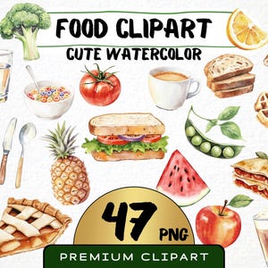 Aquarell Lebensmittel Clipart 47 Png, süßes Frühstück, Kinder Illustration, Junk Food, Gesundes Gemüse, Obst Clipart Digitaldruck, Kommerzielle Nutzung